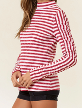 Load image into Gallery viewer, Brick & White Stripe Rib Mock Neck Long Sleeve