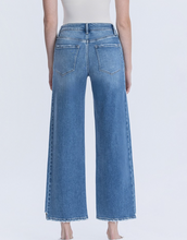 Load image into Gallery viewer, Medium Dark High Rise Side Panel Step Hem Ankle Wide Jeans