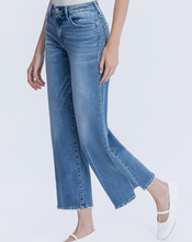 Load image into Gallery viewer, Medium Dark High Rise Side Panel Step Hem Ankle Wide Jeans