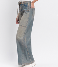 Load image into Gallery viewer, High Rise Baggy Wide Leg Jeans w/ Elastic Tie Waistband