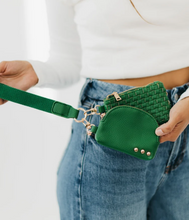 Load image into Gallery viewer, Emerald Green Woven Dual Pouch Wristlet