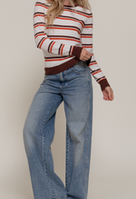Load image into Gallery viewer, Brown & Rust Stripe Round Neck Sweater