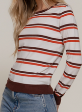 Load image into Gallery viewer, Brown & Rust Stripe Round Neck Sweater