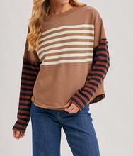 Load image into Gallery viewer, Latte Combo Long Sleeve Stripe Pullover Shirt