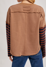 Load image into Gallery viewer, Latte Combo Long Sleeve Stripe Pullover Shirt