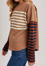 Load image into Gallery viewer, Latte Combo Long Sleeve Stripe Pullover Shirt