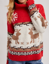Load image into Gallery viewer, Red Turtleneck Reindeer Sweater