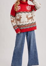 Load image into Gallery viewer, Red Turtleneck Reindeer Sweater