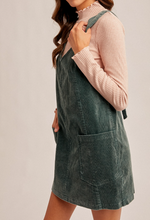 Load image into Gallery viewer, Hunter Green Snow Wash Corduroy Overall Dress