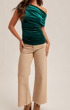 Load image into Gallery viewer, Hunter Green Velvet Asymmetrical Neckline Off Shoulder Top
