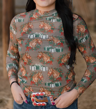 Load image into Gallery viewer, Horse & Wreath Western Mesh Long Sleeve Top