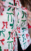Load image into Gallery viewer, Red and Green Bow Quilted Front Tie Vest