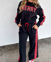 Load image into Gallery viewer, Black "Merry" Plaid Sweat Set