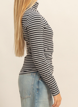 Load image into Gallery viewer, Black & Gray Stripe Fitted Mock Neck