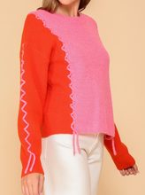 Load image into Gallery viewer, Red & Pink Zigzag Tie Trim Sweater
