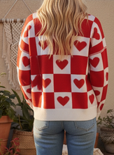 Load image into Gallery viewer, Red & White Heart Checker Pattern Sweater