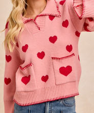 Load image into Gallery viewer, Blush Sweater w/ Red Hearts