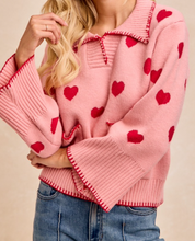 Load image into Gallery viewer, Blush Sweater w/ Red Hearts
