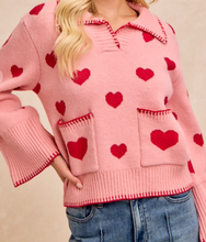 Load image into Gallery viewer, Blush Sweater w/ Red Hearts