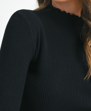 Load image into Gallery viewer, Black Mock Neck Scallop Edge Sweater