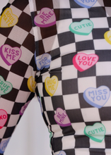 Load image into Gallery viewer, B&W Checker & Conversation Hearts Mesh Long Sleeve Top