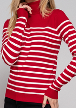 Load image into Gallery viewer, Red & White Stripe Turtleneck Sweater