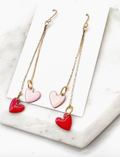 Load image into Gallery viewer, Red & Pink Small Heart Charm Dangle Earrings