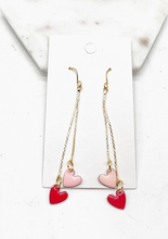 Load image into Gallery viewer, Red & Pink Small Heart Charm Dangle Earrings