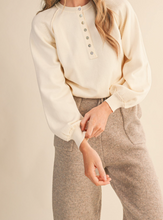 Load image into Gallery viewer, Ivory Henley Sweater w/ Ribbed & Puffed Sleeves