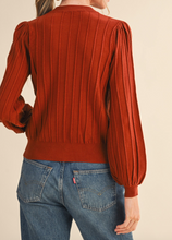 Load image into Gallery viewer, Forest Green Ribbed Cardigan w/ Puff Sleeves