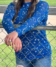 Load image into Gallery viewer, Blue Bandana Long Sleeve Mesh Top