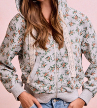 Load image into Gallery viewer, Gray Floral Hoodie Sweatshirt
