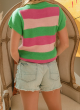 Load image into Gallery viewer, Jade & Pink Stripe Short Sleeve Sweater