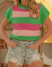 Load image into Gallery viewer, Jade & Pink Stripe Short Sleeve Sweater