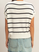 Load image into Gallery viewer, White & Black Striped Crewneck Sleeveless Sweater