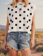 Load image into Gallery viewer, White & Black Polka Dots Knit Sleeveless Sweater