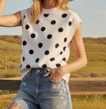 Load image into Gallery viewer, White & Black Polka Dots Knit Sleeveless Sweater