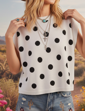 Load image into Gallery viewer, White & Black Polka Dots Knit Sleeveless Sweater