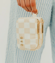 Load image into Gallery viewer, Checker Tan Double Zip Card Wallet