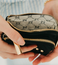 Load image into Gallery viewer, Checker Tan Double Zip Card Wallet