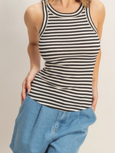 Load image into Gallery viewer, Black & White Stripe Racerback Ribbed Tank