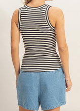 Load image into Gallery viewer, Black & White Stripe Racerback Ribbed Tank