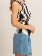 Load image into Gallery viewer, Black & White Stripe Racerback Ribbed Tank