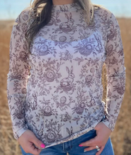 Load image into Gallery viewer, Cream & Brown Bunny & Easter Long Sleeve Mesh Top
