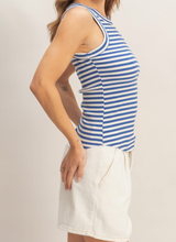 Load image into Gallery viewer, Blue & White Stripe Racerback Ribbed Tank