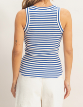 Load image into Gallery viewer, Blue & White Stripe Racerback Ribbed Tank