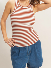 Load image into Gallery viewer, Brick & White Stripe Racerback Ribbed Tank