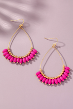 Load image into Gallery viewer, Fuchsia Teardrop Wood Bead Earrings