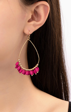 Load image into Gallery viewer, Fuchsia Teardrop Wood Bead Earrings