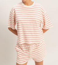 Load image into Gallery viewer, Red & White Stripe Terry Knit Short Sleeve Top